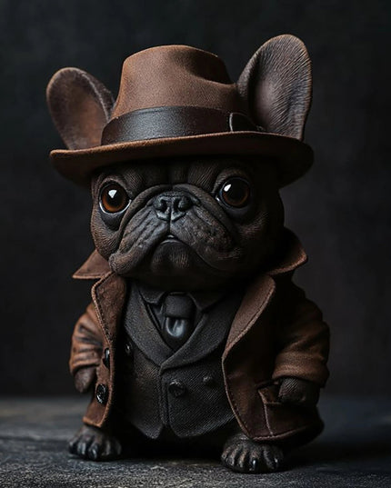 Gothic Halloween Small Dog Figurine with Witch Hat and Jacket Spooky Statue for Shelf Decor and Display