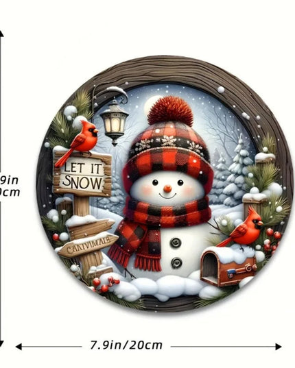 Natural Wood Grain 7.9" Christmas Wreath Decoration Wooden Hand-Sanded Snowman Wall Door Home Door Plate Hanging Ornament Decor