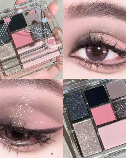 New 7 Colors Sweet Cool Smoked Eyeshadow Palette Pink-black Hot Girl Glitter Pearly Shadow Eyes Korean Makeup Pallet Cosmetics