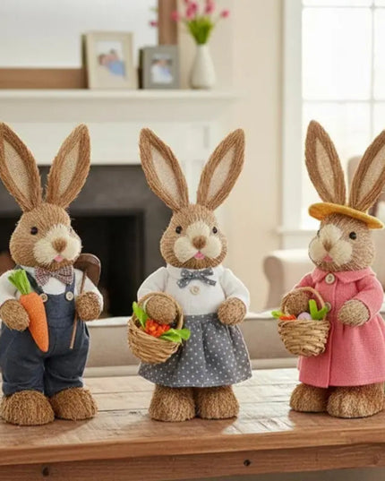 Cute 35cm Straw Rabbit Woven Rabbit Garden Statue Rabbit Handicraft Home Decor – New Year And Easter Decorations Ornament 2026