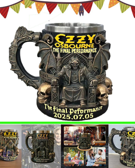 Ozzy Osbourne The Final Performance 3D Mug Stainless Steel Skull Water Cup Halloween Commemorative Mark Cup Gift for Fans Men