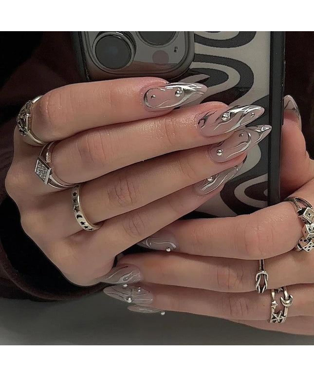 24 PCs Long French Fire Nails with 1 Jelly Gel and 1 Nail File