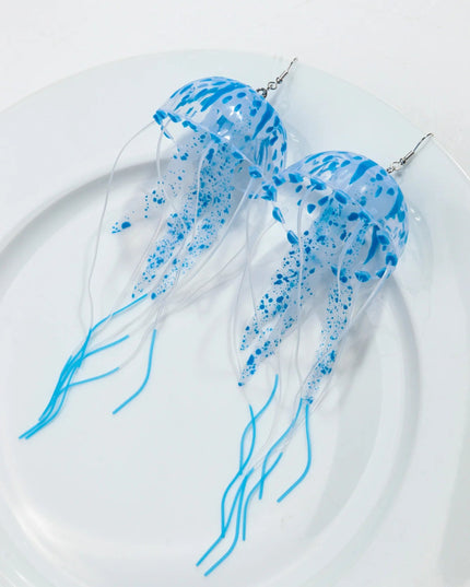 Creative Jellyfish Long Tassel Silicone Earrings for Women Funny UV Glow Ocean Animal Drop Earring Festival Mermaid Jewelry Gift