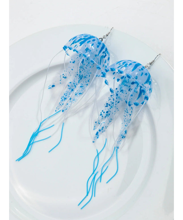 Creative Jellyfish Long Tassel Silicone Earrings for Women Funny UV Glow Ocean Animal Drop Earring Festival Mermaid Jewelry Gift