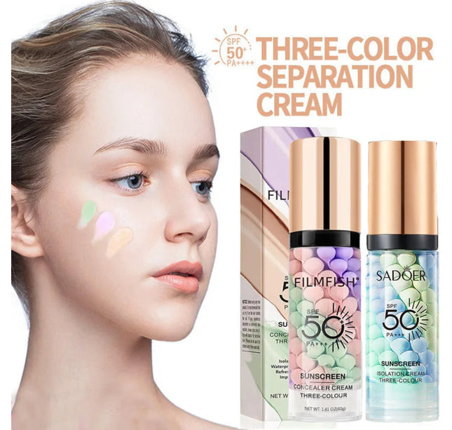 Face Makeup Primer Tri-color Cream Contour Color Isolation Waterproof Makeup Foundation Natural Makeup Base Cream 40g