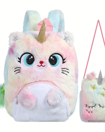 Plush unicorn backpack shoulder bag 2pcs/set cartoon cute shoulder bag Kid fashionable versatile backpack Kid birthday gift