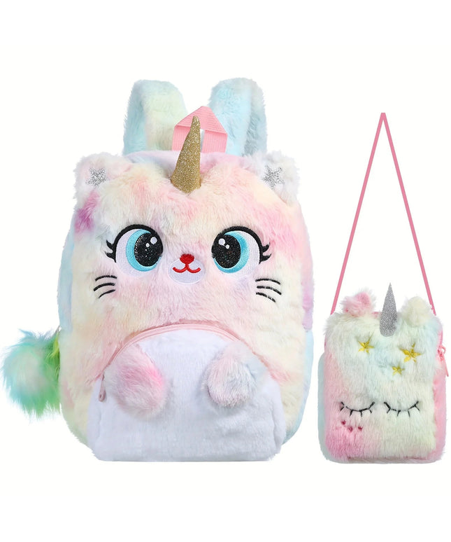 Plush unicorn backpack shoulder bag 2pcs/set cartoon cute shoulder bag Kid fashionable versatile backpack Kid birthday gift
