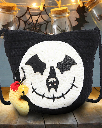 Holloween Crochet Messenger Bag Novelty Shoulder Bag for Women Cartoon Handbag Satchel Purse for Shopping Travel