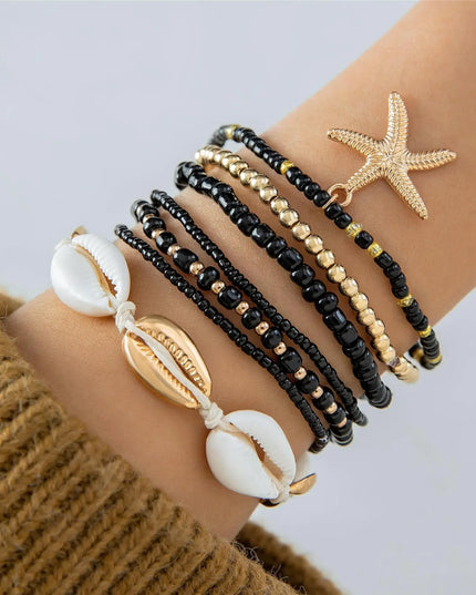 7Pcs Bohemian Shell Bracelet Set For Women Starfish Charm Rice Beads Wristband Bangle Girls Summer Beach Jewelry Accessories