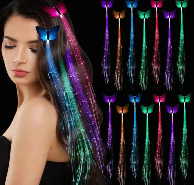 1pc/5pcs, Colorful Butterfly Light Braids Wigs Glowing Flash LED Hair Braid Clip Decoration Ligth Up Christmas Hair Accessories