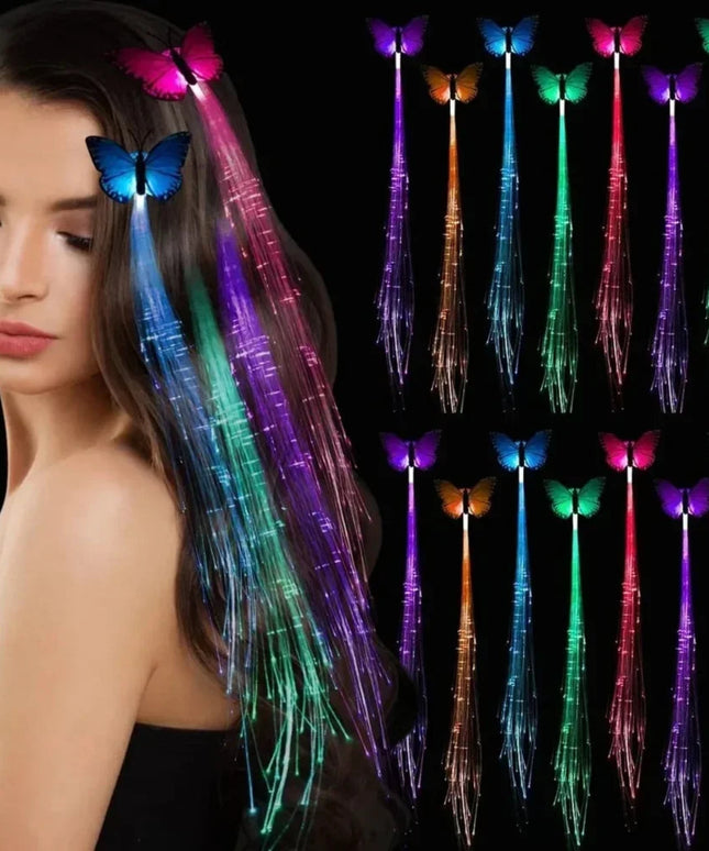 1pc/5pcs, Colorful Butterfly Light Braids Wigs Glowing Flash LED Hair Braid Clip Decoration Ligth Up Christmas Hair Accessories