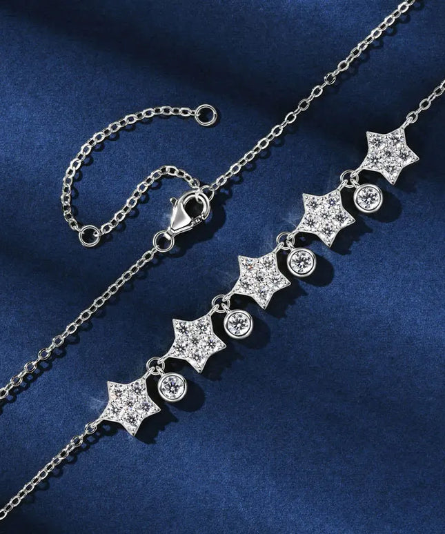 OXTAO U-Smile Moissanite Necklace D VVS1 for Women D Color Round Cut Moissanite Star Necklace 925 Sterling Silver GRA Certified