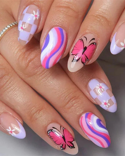 24Pcs/Set Acrylic Long Ballet Press on Nail Tips Coffin Wearing Reusable False Nails Art Colorful Glossy Fake Nails Artificial