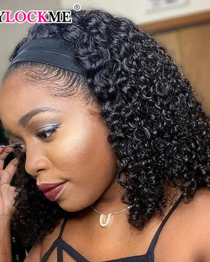 Headband Wig Human Hair Kinky Curly MYLOCKME No Glue Full Machine Made Brazilian Remy Human Hair Wigs For Women 180% Density