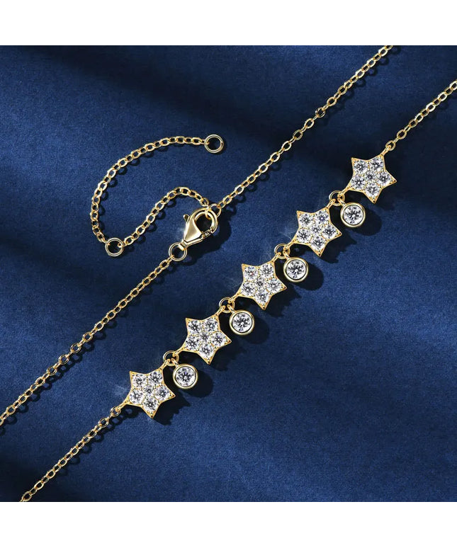 OXTAO U-Smile Moissanite Necklace D VVS1 for Women D Color Round Cut Moissanite Star Necklace 925 Sterling Silver GRA Certified