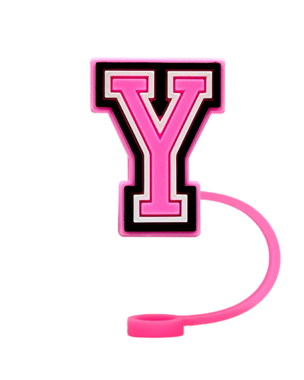 10mm Pink Letter Straw Cover Caps 1PCS Accessories For Cups,Soft Silicone Alphabet Straw Topper Drinkware,Dustproof Straw Caps