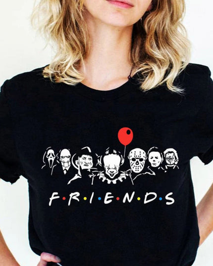 Friends T Shirt Best Stephen King Horror Characters Printed Cartoon Women Fashion Tops Oversized Tee Halloween Clothes Women