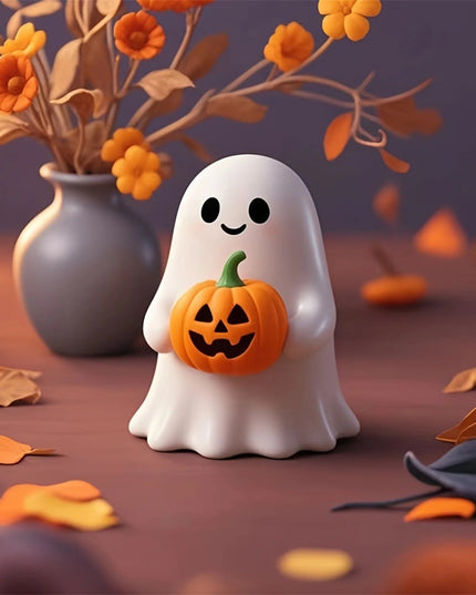 Spooky Halloween Resin Figurines Set Mini Witch Black Cat Pumpkin Ghost Collectibles Haunted House Decorations