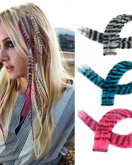 Synthetic Hair Extension18" Long Straight Women High Temperature Clip In Hair Extension Hairpiece Feather Wig Blue Rose Colorful