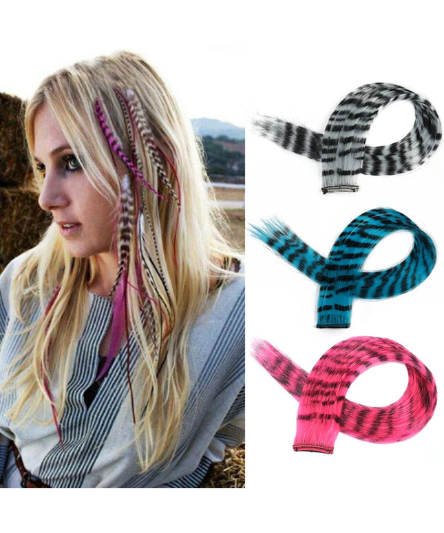 Synthetic Hair Extension18" Long Straight Women High Temperature Clip In Hair Extension Hairpiece Feather Wig Blue Rose Colorful