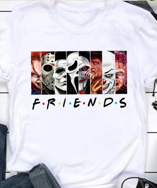 Friends T Shirt Best Stephen King Horror Characters Printed Cartoon Women Fashion Tops Oversized Tee Halloween Clothes Women
