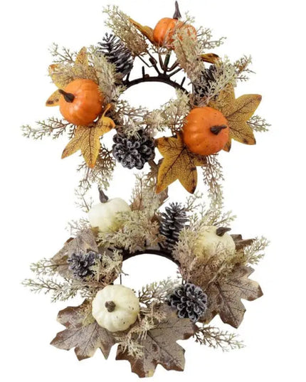 Fall Candle Ring 9.8Inch Maple Leaves Harvest Day Wreath Ring Holder Small Wreath Pillar Candle Holder Farmhouse Wreath Festival