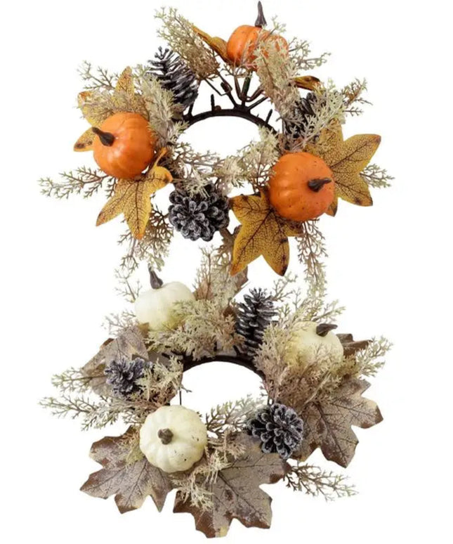 Fall Candle Ring 9.8Inch Maple Leaves Harvest Day Wreath Ring Holder Small Wreath Pillar Candle Holder Farmhouse Wreath Festival