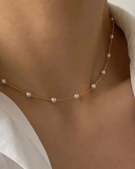 FTCY 3pcs Women's Pearl Necklace Set 14K Gold Fashion Love Heart Pendant Waterproof Hypoallergenic Collarbone Neck Chain Jewelry