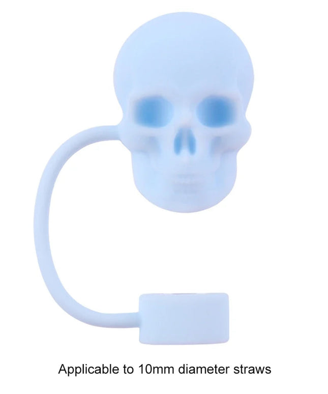 Silicone Cute Skull Straw Covers 10mm Skull Shape Straw Caps Reusable Halloween Skull Straw Toppers for Stanley 30&40 Oz Tumbler