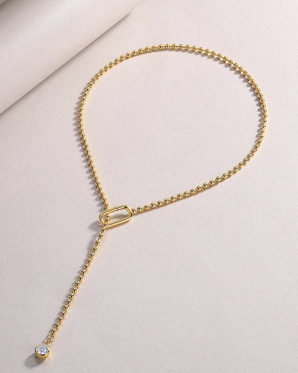JIUZUAN Moissanite Y-Shape Necklace, S925 Silver, 18K Gold Plated, Elegant Jewelry for Women, Perfect Xmas Gift