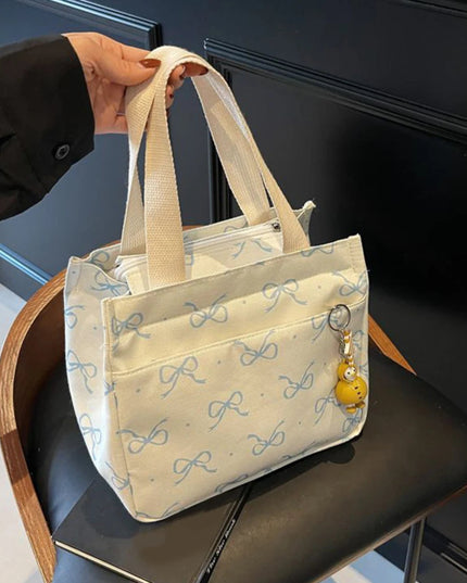 Casual Handbag with Handle Bow Print Tote Bag Lightweight Hobo Bag for Women Work Picnic Beach