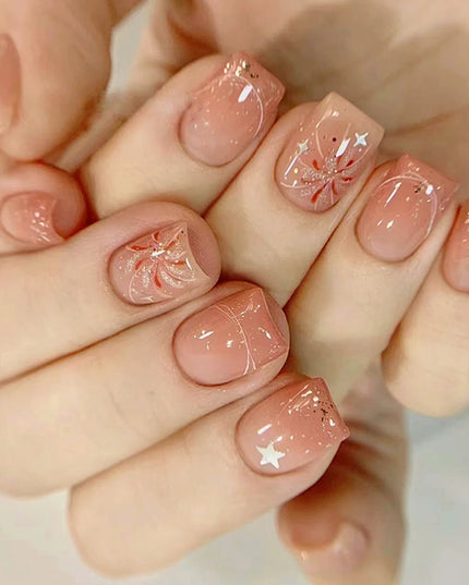 Woman Glittering Press On Nails Short Ballerina Blush False Nails Reusable Nail Tips for Women and Girl Nail Salon at Home