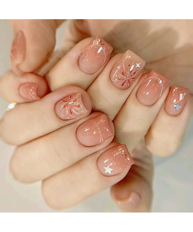 Woman Glittering Press On Nails Short Ballerina Blush False Nails Reusable Nail Tips for Women and Girl Nail Salon at Home