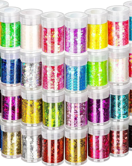 32 Bottles Holographic Glitter, Style Reflective Body Glitter for Eyes Face Cheek Hair Nails Lips, Festival Cosmetic Glitter Spa