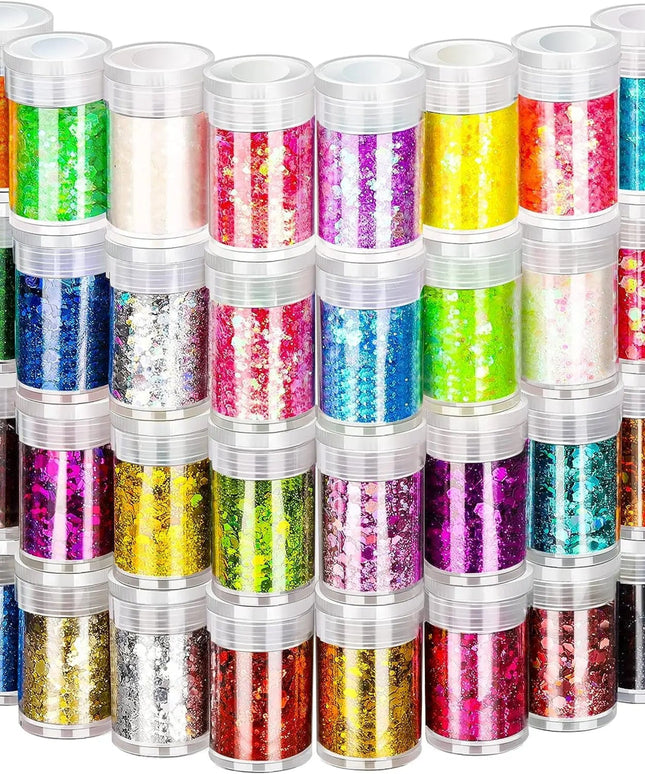 32 Bottles Holographic Glitter, Style Reflective Body Glitter for Eyes Face Cheek Hair Nails Lips, Festival Cosmetic Glitter Spa