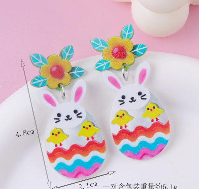 New Easter Earrings Cartoon Easter Bunny Creative Fashion Chick Acrylic Earstuds Eardrops Easter Decoration Gift