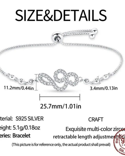 Original Authentic plata de ley 925 Infinity Adjustable Bracelet For Women Hot Symphony Lucky Feather Bracelet For Gift