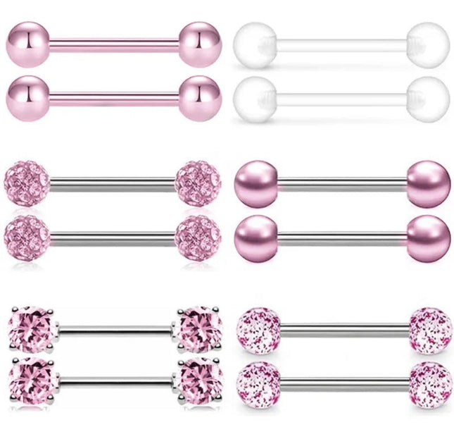 6Pair Crystal Nipple Piercing Jewelry Set For Women Heart  Nipple Barbells Bulk Glitter Nipple Rings Pack Piercing Pezon Lote