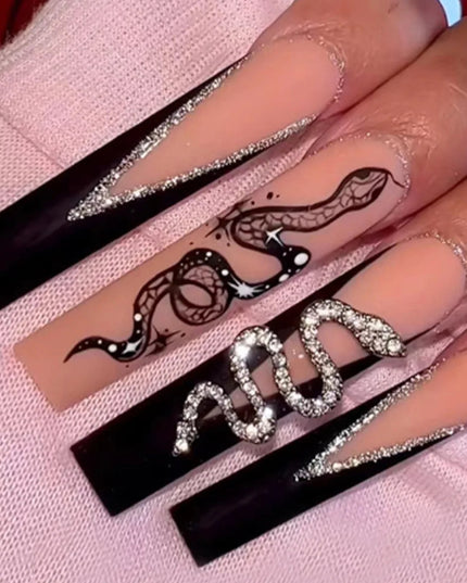 Scary Blood Skull Fake Nails Long Coffin Ballet Halloween Style False Nails 24pcs Wearable Press on Nail tips for Halloween Gift