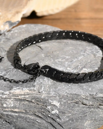 Vnox Gothic Black Cuban Chain Bracelets for Men, Stainless Steel Flat Miami Curb Links Wristband, Simple Metal Jewelry