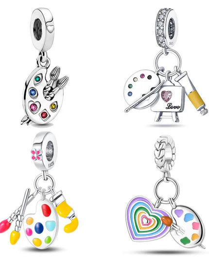 925 Sterling Silver Fashion Palette Paintbrush Art Charms Beads Suitable for Brand Original Bracelet DIY Fine Jewelry Gift