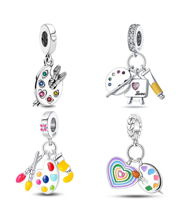 925 Sterling Silver Fashion Palette Paintbrush Art Charms Beads Suitable for Brand Original Bracelet DIY Fine Jewelry Gift
