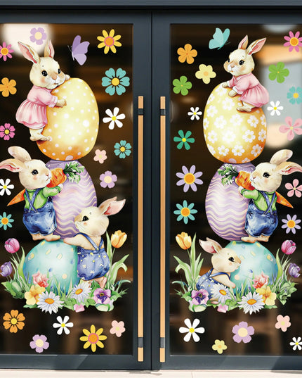 Easter Bunny and Chick Window Clings Spring Flowers Easter Egg Window Decals for Home Holiday Decorations