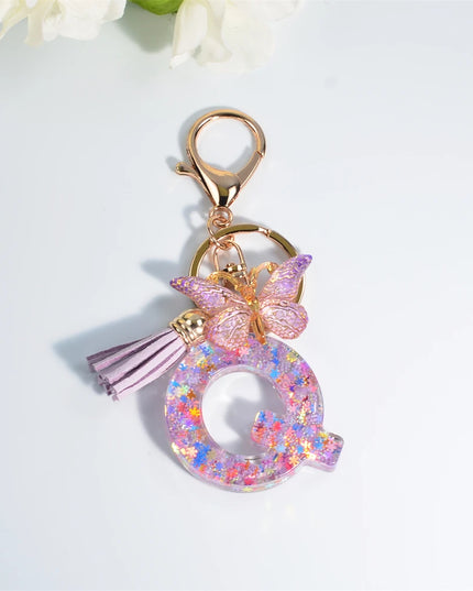 A-Z Dreamy Sequin Letters Keychain for Women Tassel Butterfly Pendant Initial Keyring Purse Suspension Bags Charms Car Key Chain