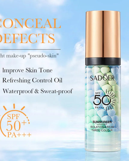 Face Makeup Primer Tri-color Cream Contour Color Isolation Waterproof Makeup Foundation Natural Makeup Base Cream 40g