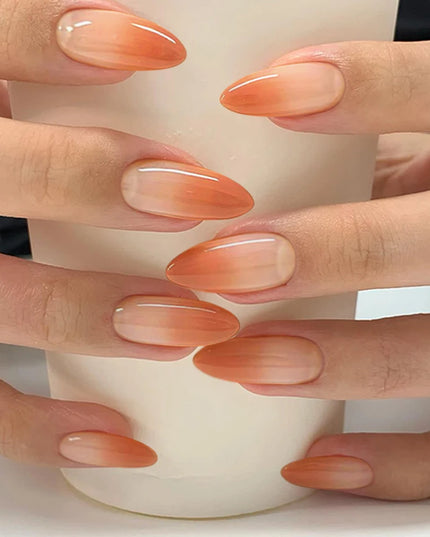 24pcs Solid Color Press on Nails Gradient Design Acrylic False Nails Nude Pink Stick on Nails Simple Almond Nail Art for Girls