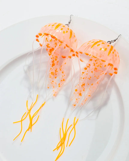 Creative Jellyfish Long Tassel Silicone Earrings for Women Funny UV Glow Ocean Animal Drop Earring Festival Mermaid Jewelry Gift