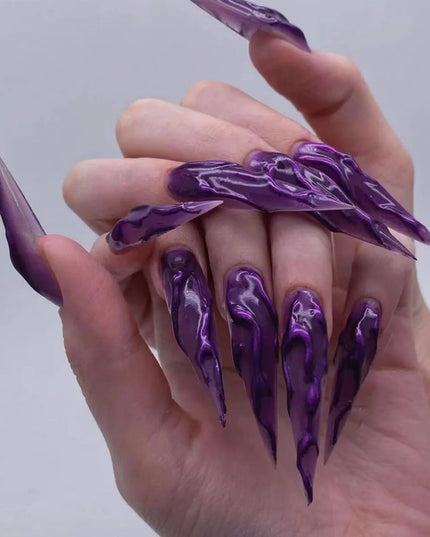 24Pcs Horror Comic Tomie Press on Nails Almond Glossy Black Japanese Anime Nails Reusable Halloween False Nail Tips for Girls
