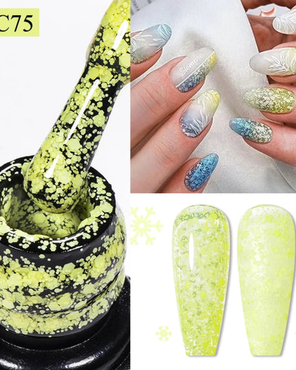 7ml Snowflake Gel Nail Polish UV LED Semi Permanent Milky White Pink Glitter Snow Sequins Gel Nails Art Design Varnish Manicure
