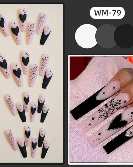 Ultra-long Matte Pink False Nail Sweet Cool Style Christmas Snowflake Artificial Nail for Women and Girl Party Activity